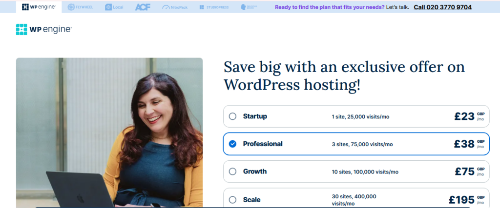 wp engine homepage interface