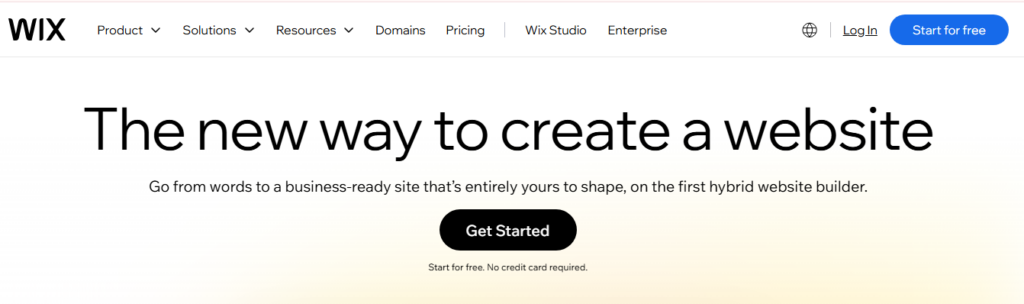 wix hompage interface